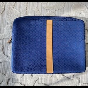 Coach Navy Laptop Case with Leather Strip